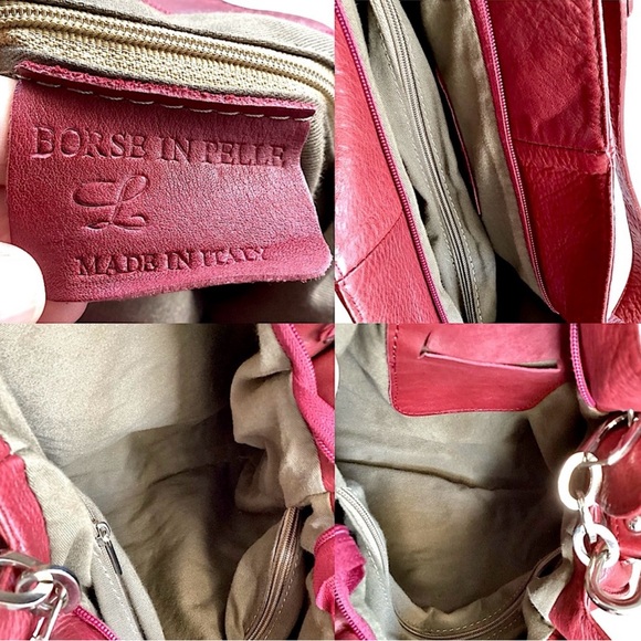 Borse n Pelle EUC Burgandy Italian Leather Shoulder/Crossbody Silver Hardware - Picture 2 of 8